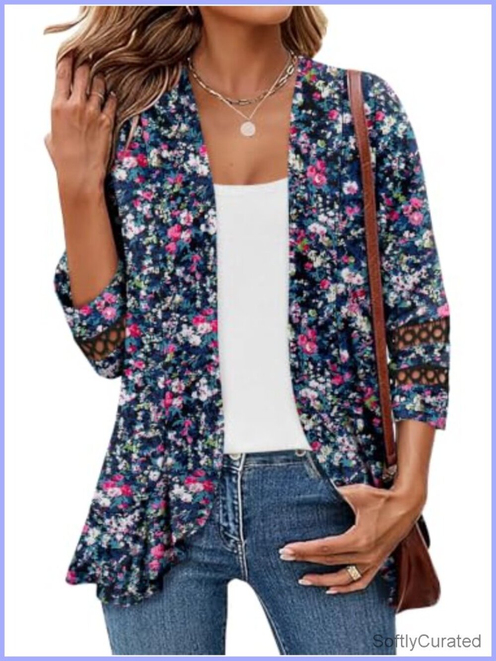 Womens 3/4 Sleeve Kimono Cardigan Lightweight Open Front Shawl Collar S-3XL